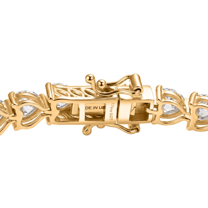 D'Joy Moissanite 18.00 ctw Hear Link Bracelet (8.00In) and Stud Earrings in 18K Vermeil Yellow Gold Over Sterling Silver
