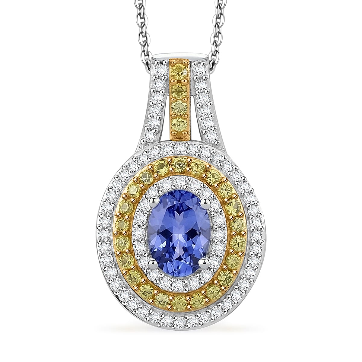 D'Joy Tanzanite and Multi Gemstone 1.60 ctw Nature Luxe Halo Pendant Necklace in 18K Vermeil YG and Rhodium Over Sterling Silver 20 Inches  image number 0
