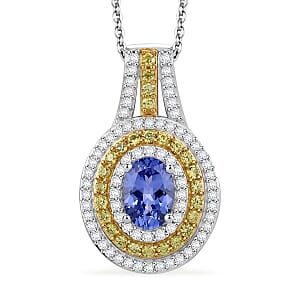 D'Joy Tanzanite and Multi Gemstone 1.60 ctw Nature Luxe Halo Pendant Necklace in 18K Vermeil YG and Rhodium Over Sterling Silver 20 Inches 