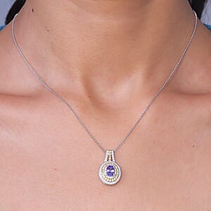 D'Joy Tanzanite and Multi Gemstone 1.60 ctw Nature Luxe Halo Pendant Necklace in 18K Vermeil YG and Rhodium Over Sterling Silver 20 Inches 