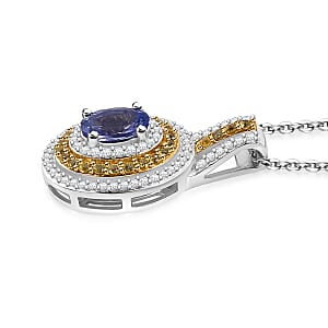 D'Joy Tanzanite and Multi Gemstone 1.60 ctw Nature Luxe Halo Pendant Necklace in 18K Vermeil YG and Rhodium Over Sterling Silver 20 Inches 