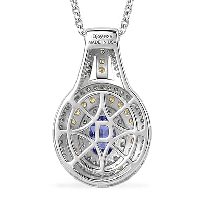 D'Joy Tanzanite and Multi Gemstone 1.60 ctw Nature Luxe Halo Pendant Necklace in 18K Vermeil YG and Rhodium Over Sterling Silver 20 Inches