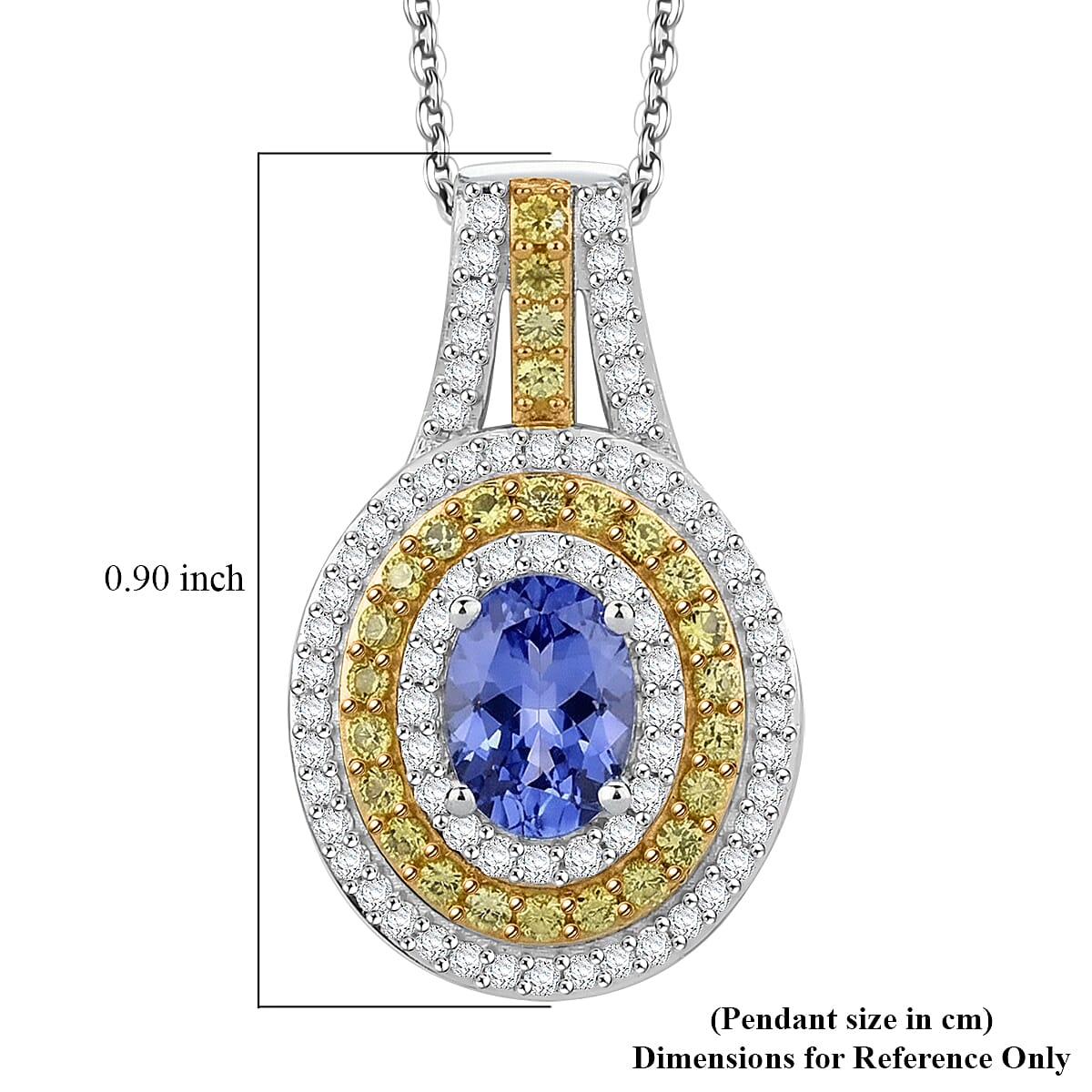 D'Joy Tanzanite and Multi Gemstone 1.60 ctw Nature Luxe Halo Pendant Necklace in 18K Vermeil YG and Rhodium Over Sterling Silver 20 Inches