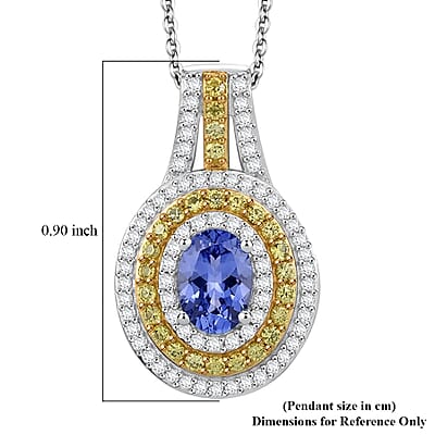 D'Joy Tanzanite and Multi Gemstone 1.60 ctw Nature Luxe Halo Pendant Necklace in 18K Vermeil YG and Rhodium Over Sterling Silver 20 Inches