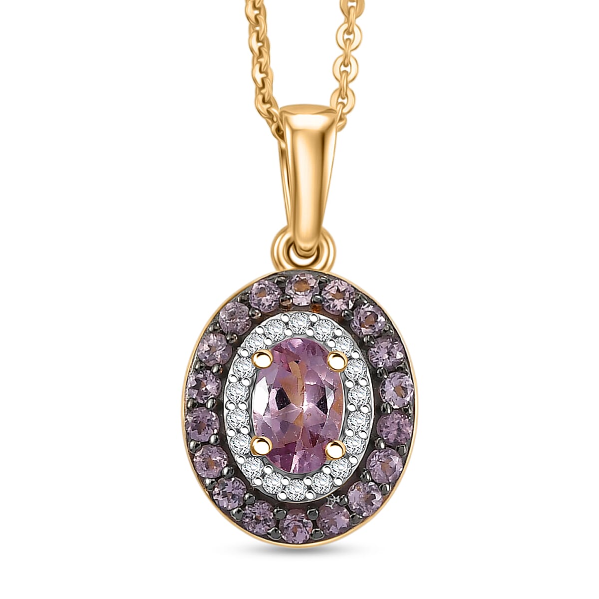 D'Joy Narsipatnam Purple Spinel and Moissanite 1.80 ctw Violet Starburst Pendant Necklace in 18K Vermeil Rose Gold Over Sterling Silver 20 Inches