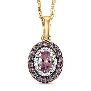 D'Joy Narsipatnam Purple Spinel and Moissanite 1.80 ctw Violet Starburst Pendant Necklace in 18K Vermeil Rose Gold Over Sterling Silver 20 Inches