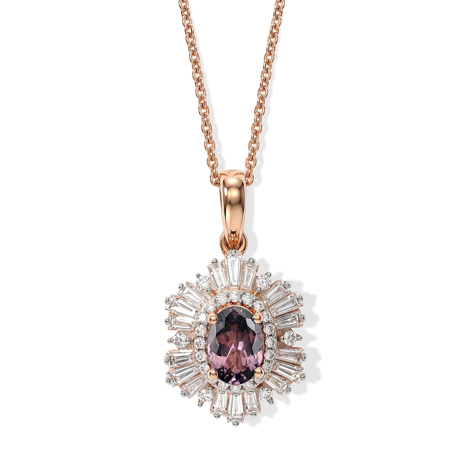 D'Joy Narsipatnam Purple Spinel and Moissanite 1.80 ctw Violet Starburst Pendant Necklace in 18K Vermeil Rose Gold Over Sterling