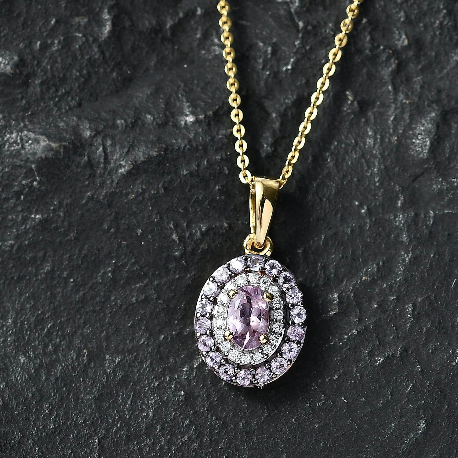 D'Joy Narsipatnam Purple Spinel and Moissanite 1.80 ctw Violet Starburst Pendant Necklace in 18K Vermeil Rose Gold Over Sterling Silver 20 Inches