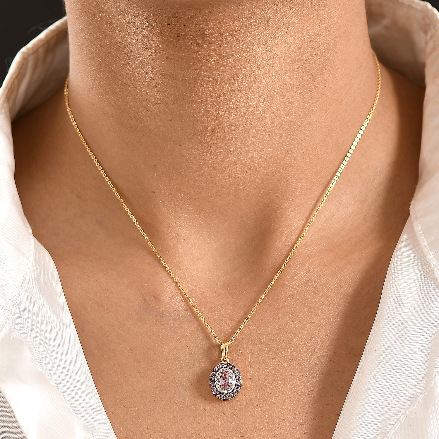 D'Joy Narsipatnam Purple Spinel and Moissanite 1.80 ctw Violet Starburst Pendant Necklace in 18K Vermeil Rose Gold Over Sterling Silver 20 Inches
