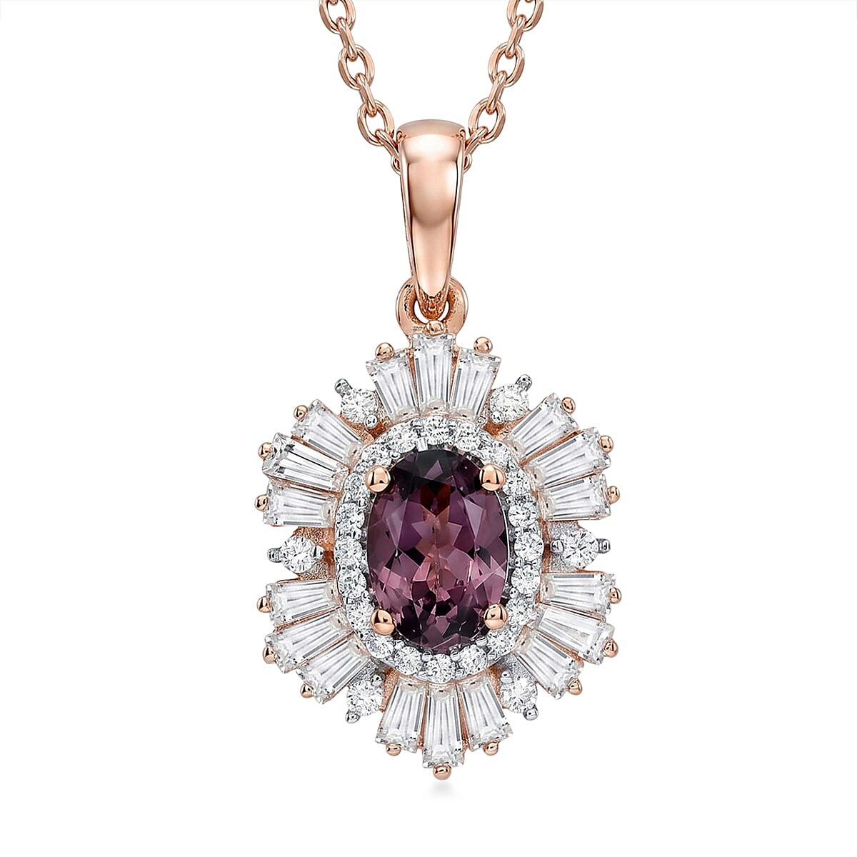 D'Joy Narsipatnam Purple Spinel and Diamond 0.60 ctw Purple Reign Pendant Necklace in 18K Vermeil Rose Gold Over Sterling Silver 20 Inches