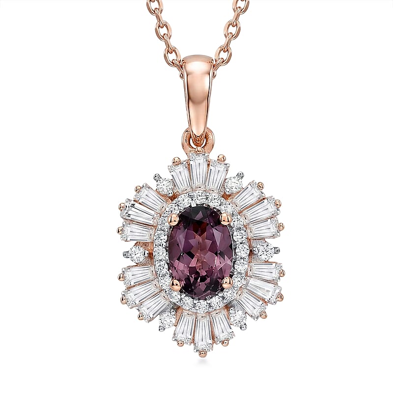 D'Joy Narsipatnam Purple Spinel and Diamond 0.60 ctw Purple Reign Pendant Necklace in 18K Vermeil Rose Gold Over Sterling Silver 20 Inches