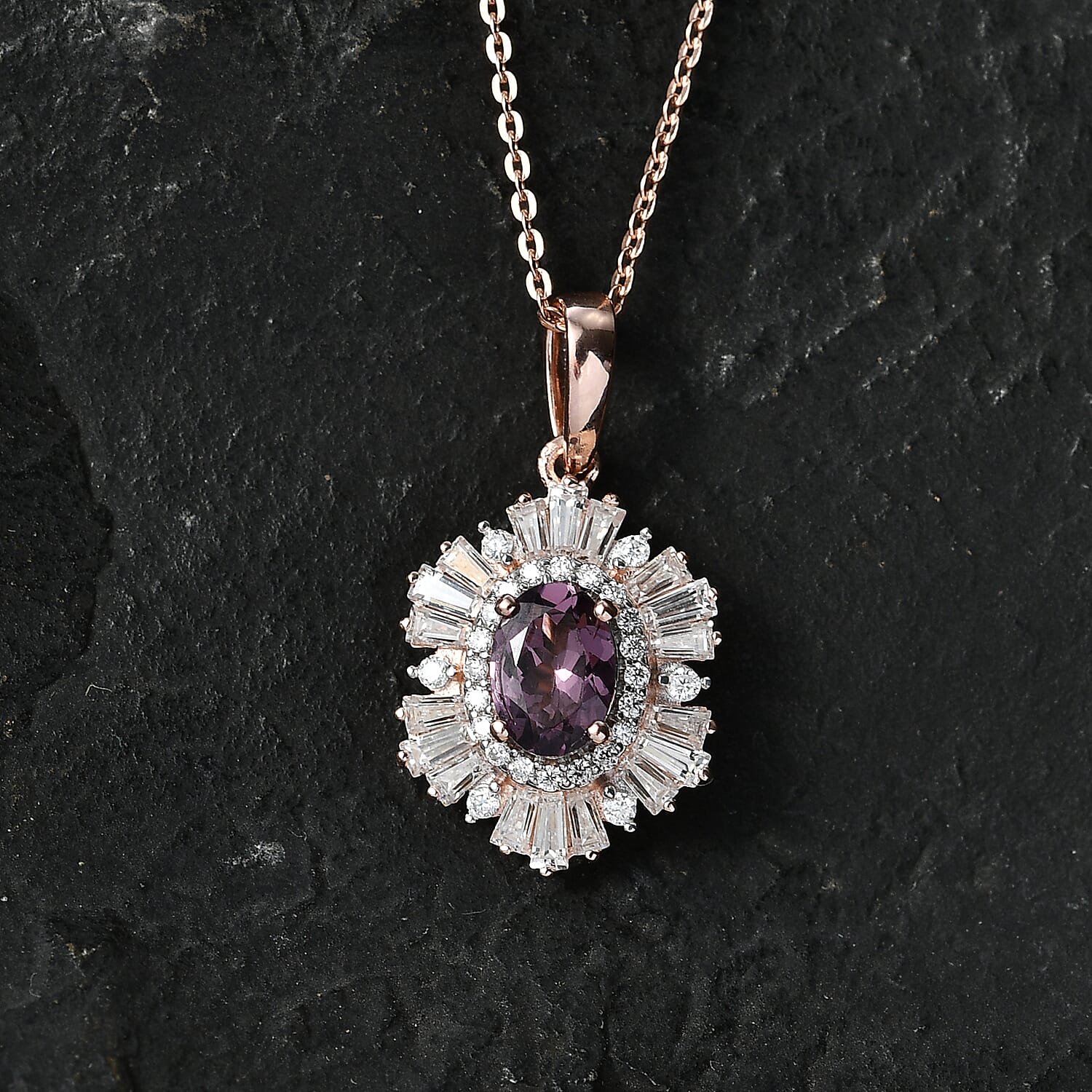 D'Joy Narsipatnam Purple Spinel and Diamond 0.60 ctw Purple Reign Pendant Necklace in 18K Vermeil Rose Gold Over Sterling Silver 20 Inches