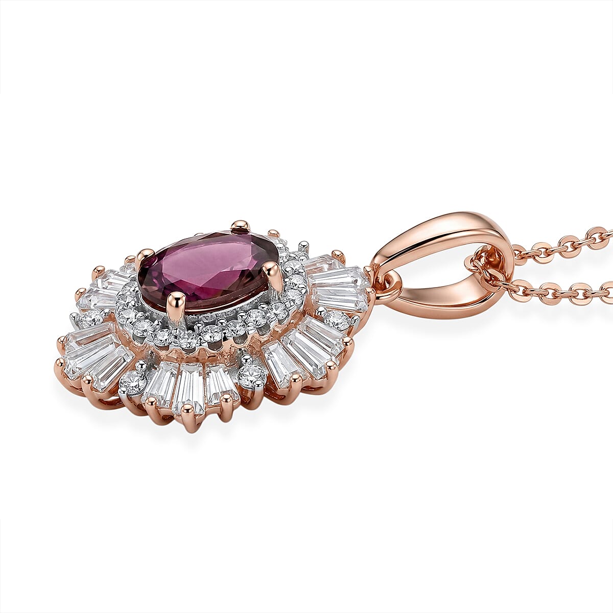 D'Joy Narsipatnam Purple Spinel and Diamond 0.60 ctw Purple Reign Pendant Necklace in 18K Vermeil Rose Gold Over Sterling Silver 20 Inches image number 3