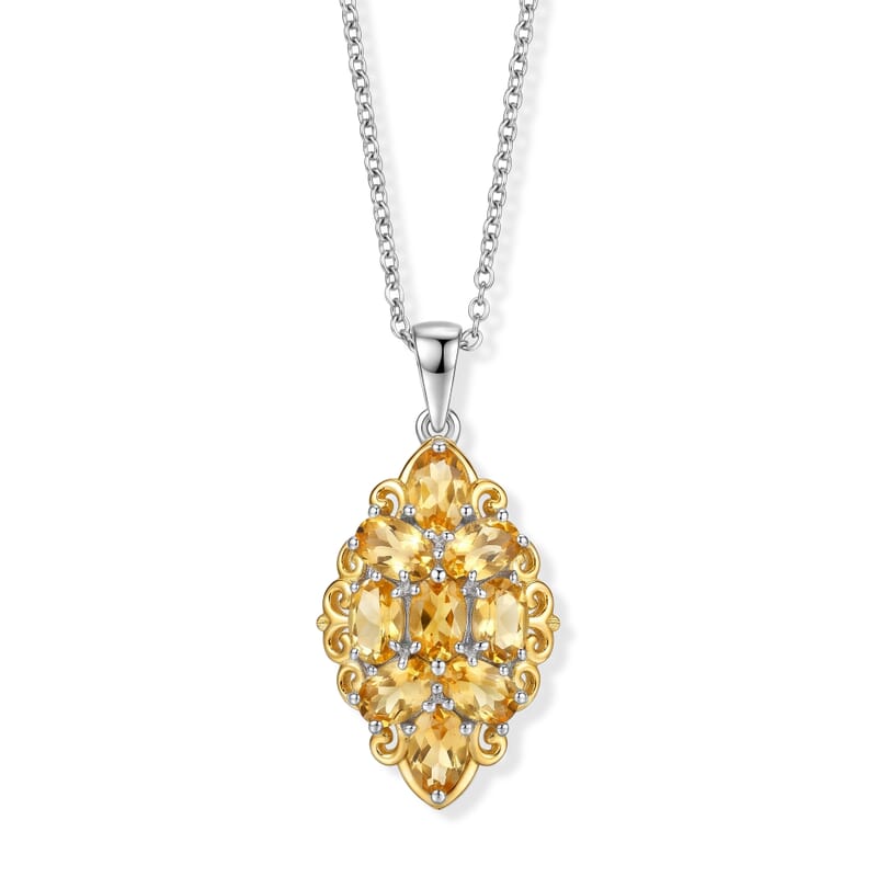 EverTrue Brazilian Citrine 4.85 ctw Two Tone Blossom Pendant in 18K YG Plated and Platinum Bond with Stainless Steel Necklace 20 Inches