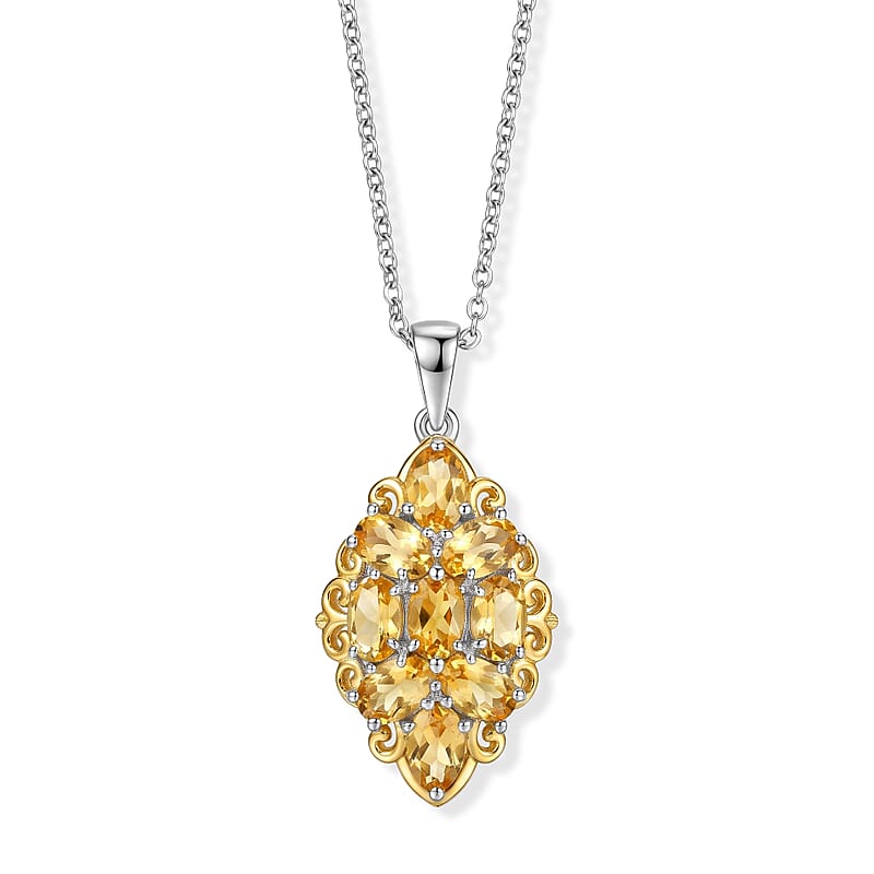 EverTrue Brazilian Citrine 4.85 ctw Pendant in 18K YG Plated and Platinum Bond with Stainless Steel Necklace 20 Inches