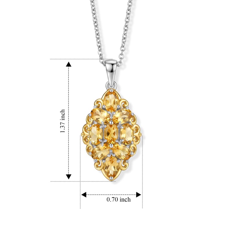 EverTrue Brazilian Citrine 4.85 ctw Two Tone Blossom Pendant in 18K YG Plated and Platinum Bond with Stainless Steel Necklace 20 Inches