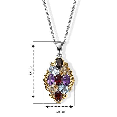 EverTrue Multi Gemstone 4.40 ctw Pendant in 18K YG Plated and Platinum Bond with Stainless Steel Necklace 20 Inches