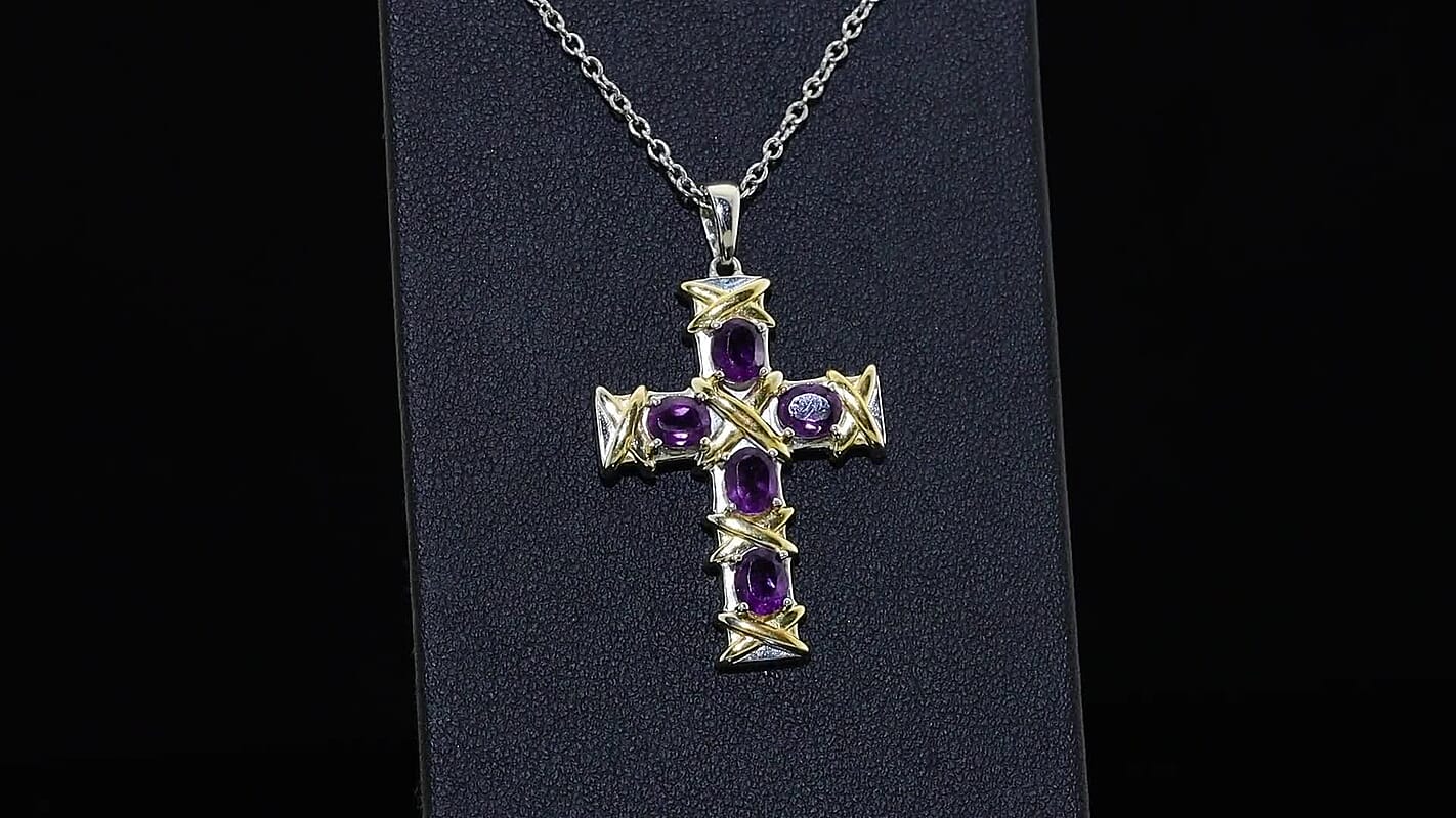 EverTrue African Amethyst Pendant in 18K YG Plated and Platinum Bond with Stainless Steel Necklace (20 Inches) 1.80 ctw