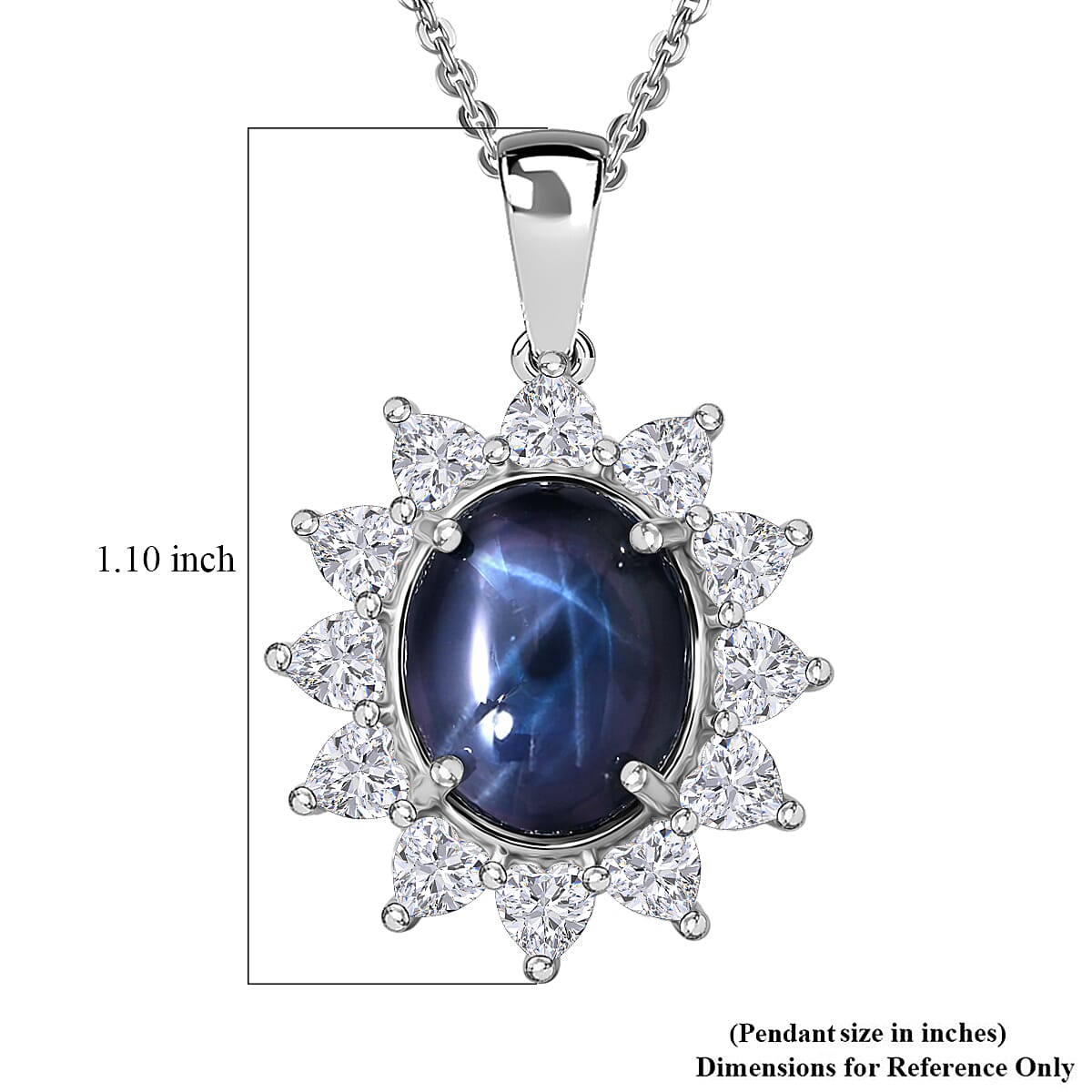D'Joy Premium Blue Star Sapphire (DF) and Moissanite 7.20 ctw Midnight Blossom Pendant Necklace in Rhodium Over Sterling Silver 20 Inches image number 5