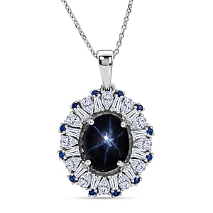 D'Joy Premium Blue Star Sapphire (DF) and Multi Gemstone 5.80 ctw Midnight Radiance Pendant Necklace in Rhodium Over Sterling Silver 18 Inches