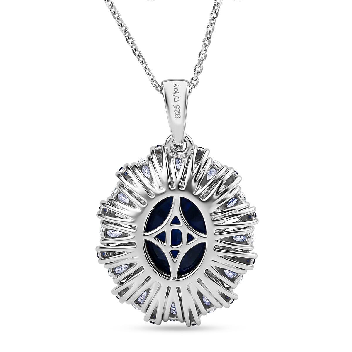D'Joy Premium Blue Star Sapphire (DF) and Multi Gemstone 5.80 ctw Midnight Radiance Pendant Necklace in Rhodium Over Sterling Silver 18 Inches