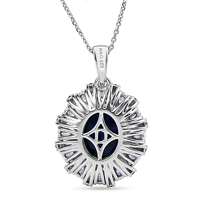 D'Joy Premium Blue Star Sapphire (DF) and Multi Gemstone 5.80 ctw Midnight Radiance Pendant Necklace in Rhodium Over Sterling Silver 18 Inches