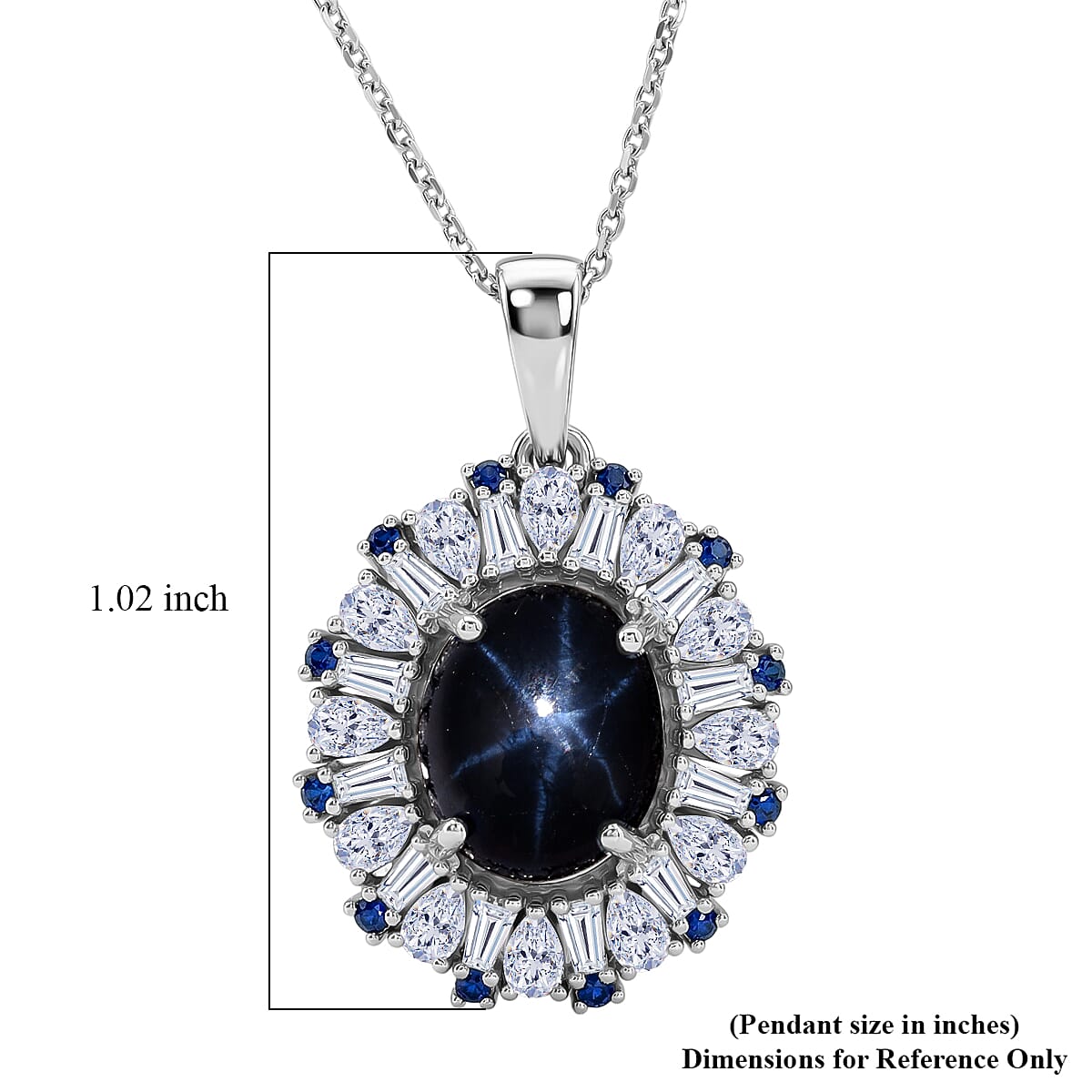 D'Joy Premium Blue Star Sapphire (DF) and Multi Gemstone 5.80 ctw Midnight Radiance Pendant Necklace in Rhodium Over Sterling Silver 18 Inches