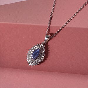 D'Joy Premium Blue Star Sapphire (DF) and Moissanite 1.00 ctw Midnight Sparkle Pendant Necklace in Rhodium Over Sterling Silver 20 Inches
