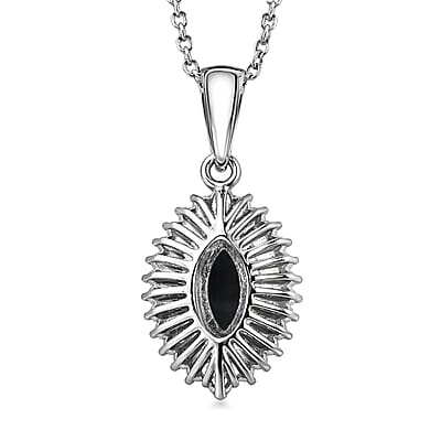 D'Joy Premium Blue Star Sapphire (DF) and Moissanite 1.00 ctw Midnight Sparkle Pendant Necklace in Rhodium Over Sterling Silver 20 Inches