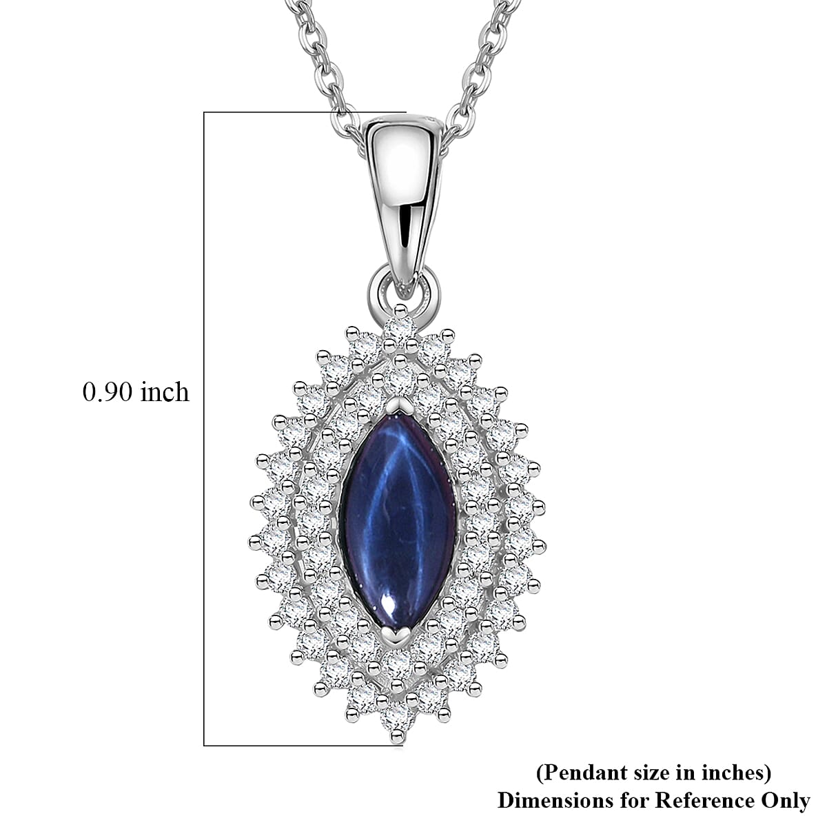 D'Joy Premium Blue Star Sapphire (DF) and Moissanite 1.00 ctw Midnight Sparkle Pendant Necklace in Rhodium Over Sterling Silver 20 Inches