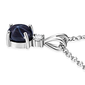 D'Joy Premium Blue Star Sapphire (DF) and Moissanite 1.50 ctw Solitaire Pendant Necklace in Rhodium Over Sterling Silver 20 Inches
