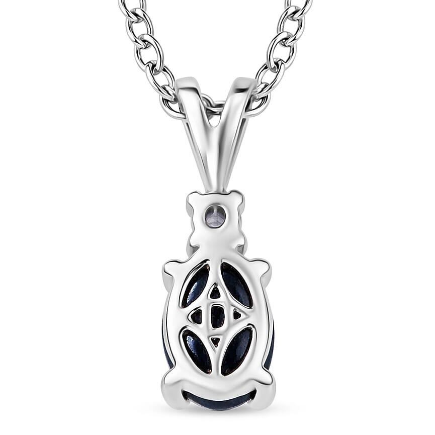 D'Joy Premium Blue Star Sapphire (DF) and Moissanite 1.50 ctw Solitaire Pendant Necklace in Rhodium Over Sterling Silver 20 Inches
