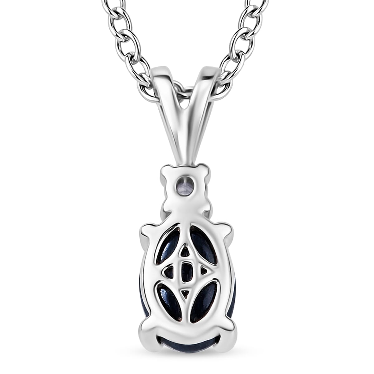 D'Joy Premium Blue Star Sapphire (DF) and Moissanite 1.50 ctw Solitaire Pendant Necklace in Rhodium Over Sterling Silver 20 Inches image number 4