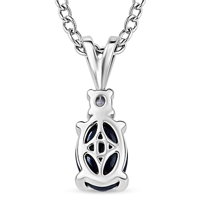 D'Joy Premium Blue Star Sapphire (DF) and Moissanite 1.50 ctw Solitaire Pendant Necklace in Rhodium Over Sterling Silver 20 Inches