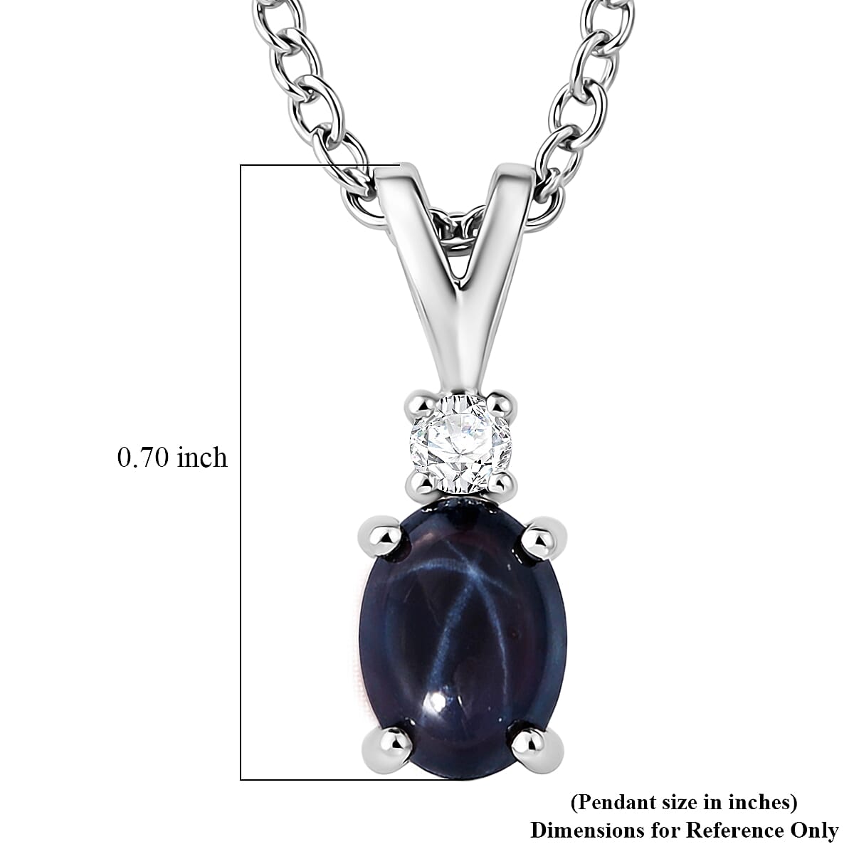 D'Joy Premium Blue Star Sapphire (DF) and Moissanite 1.50 ctw Solitaire Pendant Necklace in Rhodium Over Sterling Silver 20 Inches