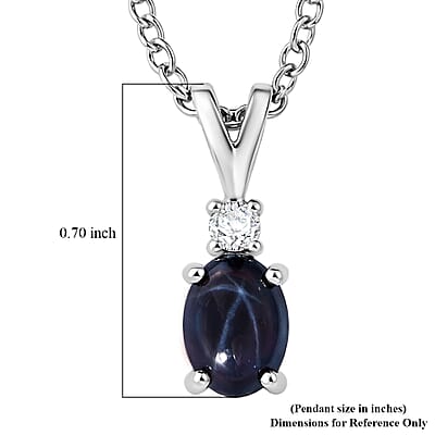 D'Joy Premium Blue Star Sapphire (DF) and Moissanite 1.50 ctw Solitaire Pendant Necklace in Rhodium Over Sterling Silver 20 Inches