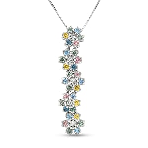 Luxuriant Lab Grown Multi Diamond (SI) 1.50 ctw Rainbow Blossom Pendant Necklace in Rhodium Over Sterling Silver (18 Inches)