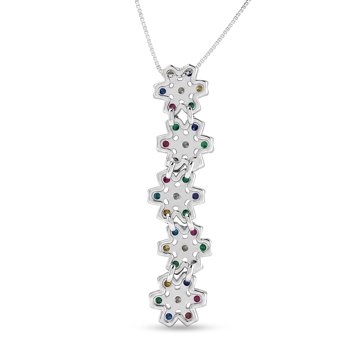 Luxuriant Lab Grown Multi Diamond (SI) 1.50 ctw Rainbow Blossom Pendant Necklace in Rhodium Over Sterling Silver (18 Inches)