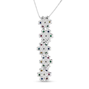 Luxuriant Lab Grown Multi Diamond (SI) 1.50 ctw Rainbow Blossom Pendant Necklace in Rhodium Over Sterling Silver (18 Inches)