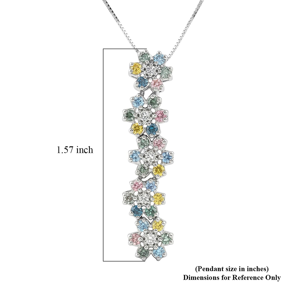 Luxuriant Lab Grown Multi Diamond (SI) 1.50 ctw Rainbow Blossom Pendant Necklace in Rhodium Over Sterling Silver (18 Inches)