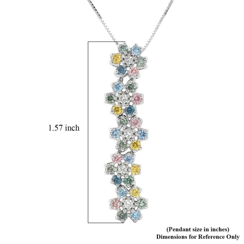 Luxuriant Lab Grown Multi Diamond (SI) 1.50 ctw Rainbow Blossom Pendant Necklace in Rhodium Over Sterling Silver (18 Inches)