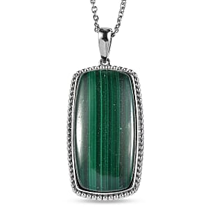 EverTrue African Malachite 36.25 ctw Pendant Necklace (20 Inches) in Stainless Steel