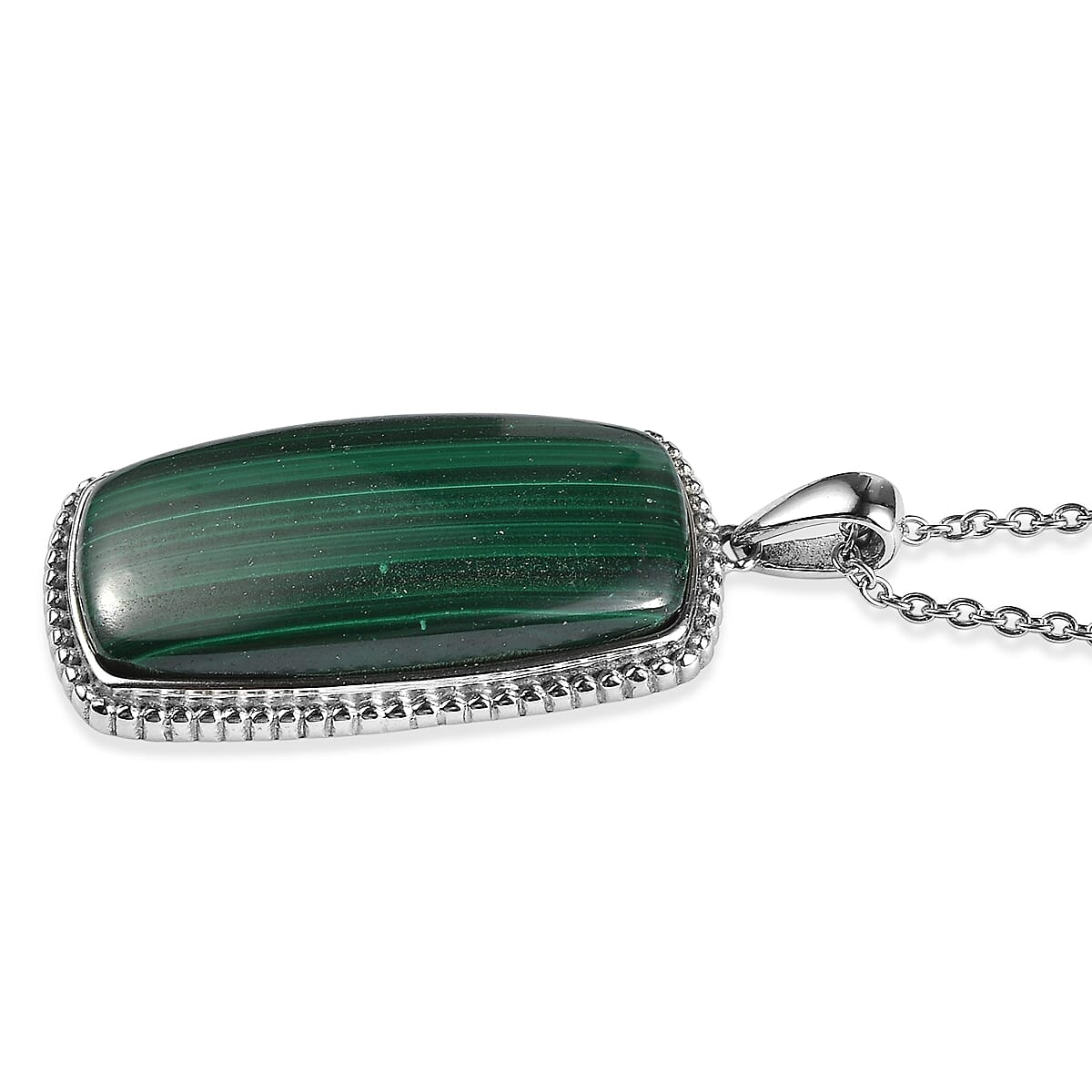 EverTrue African Malachite 36.25 ctw Pendant Necklace (20 Inches) in Stainless Steel