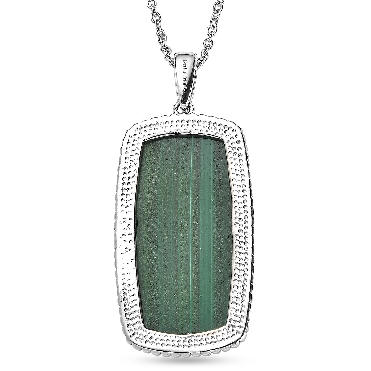 EverTrue African Malachite 36.25 ctw Pendant Necklace (20 Inches) in Stainless Steel