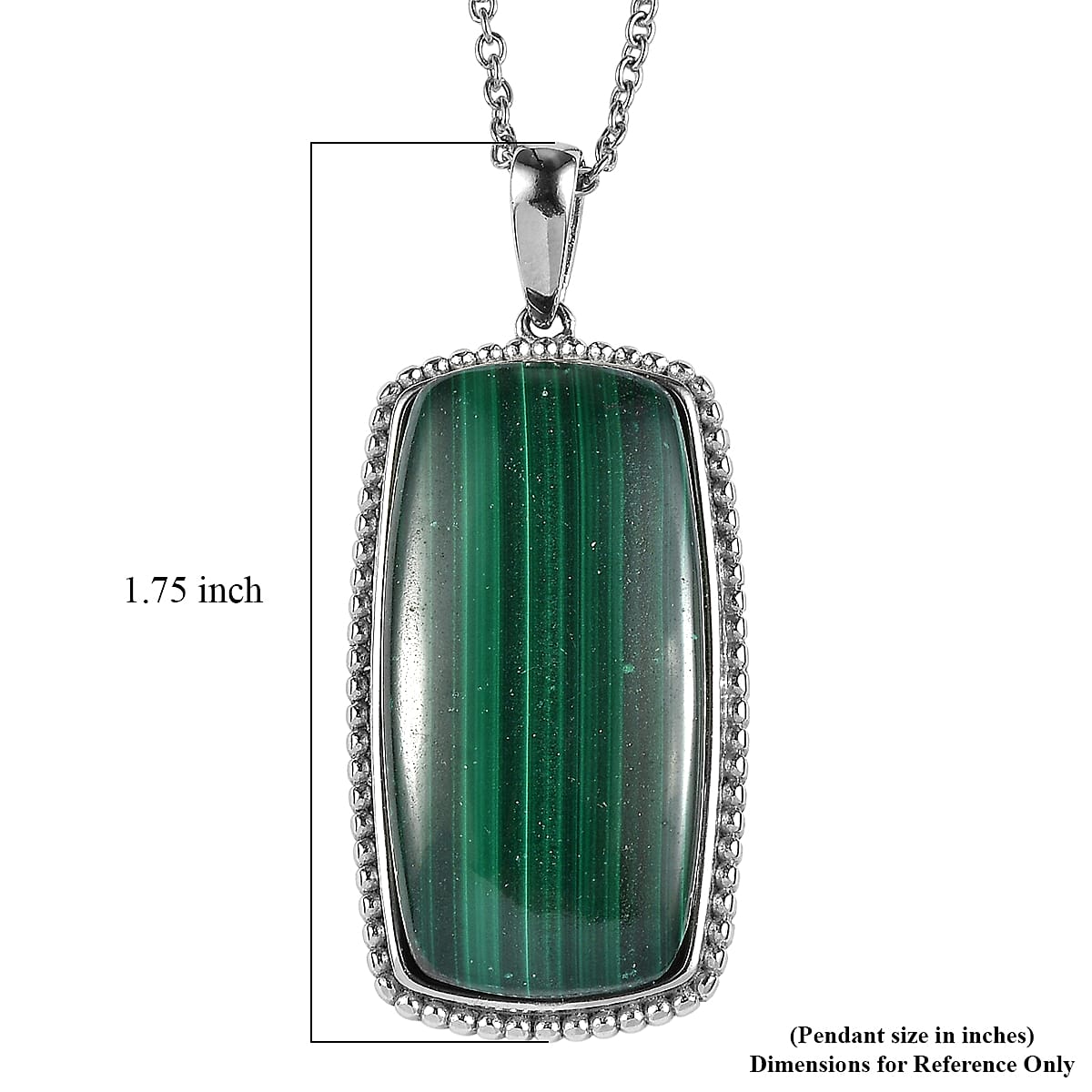 EverTrue African Malachite 36.25 ctw Pendant Necklace (20 Inches) in Stainless Steel image number 5