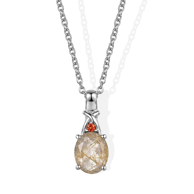 EverTrue Golden Rutilated Quartz and Simulated Orange Diamond 2.50 ctw Pendant Necklace (20 Inches) in Stainless Steel