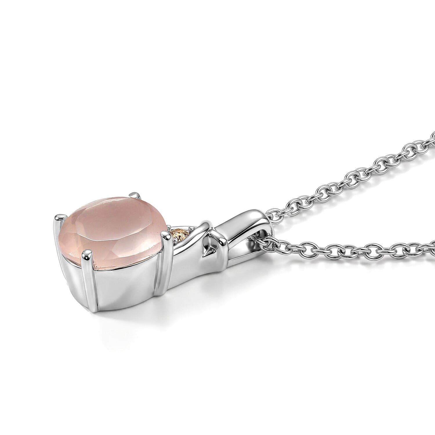EverTrue Galilea Rose Quartz and Simulated Orange Diamond 2.50 ctw Pendant Necklace in Stainless Steel 20 Inches