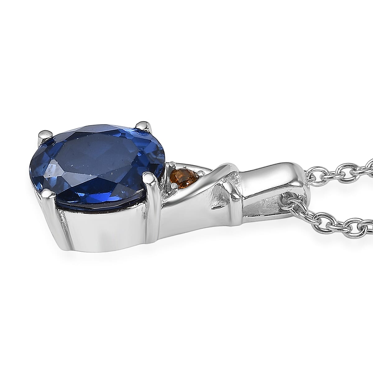 EverTrue Lab Created Blue Sapphire and Simulated Orange Diamond 3.60 ctw Pendant Necklace in Stainless Steel 20 Inches