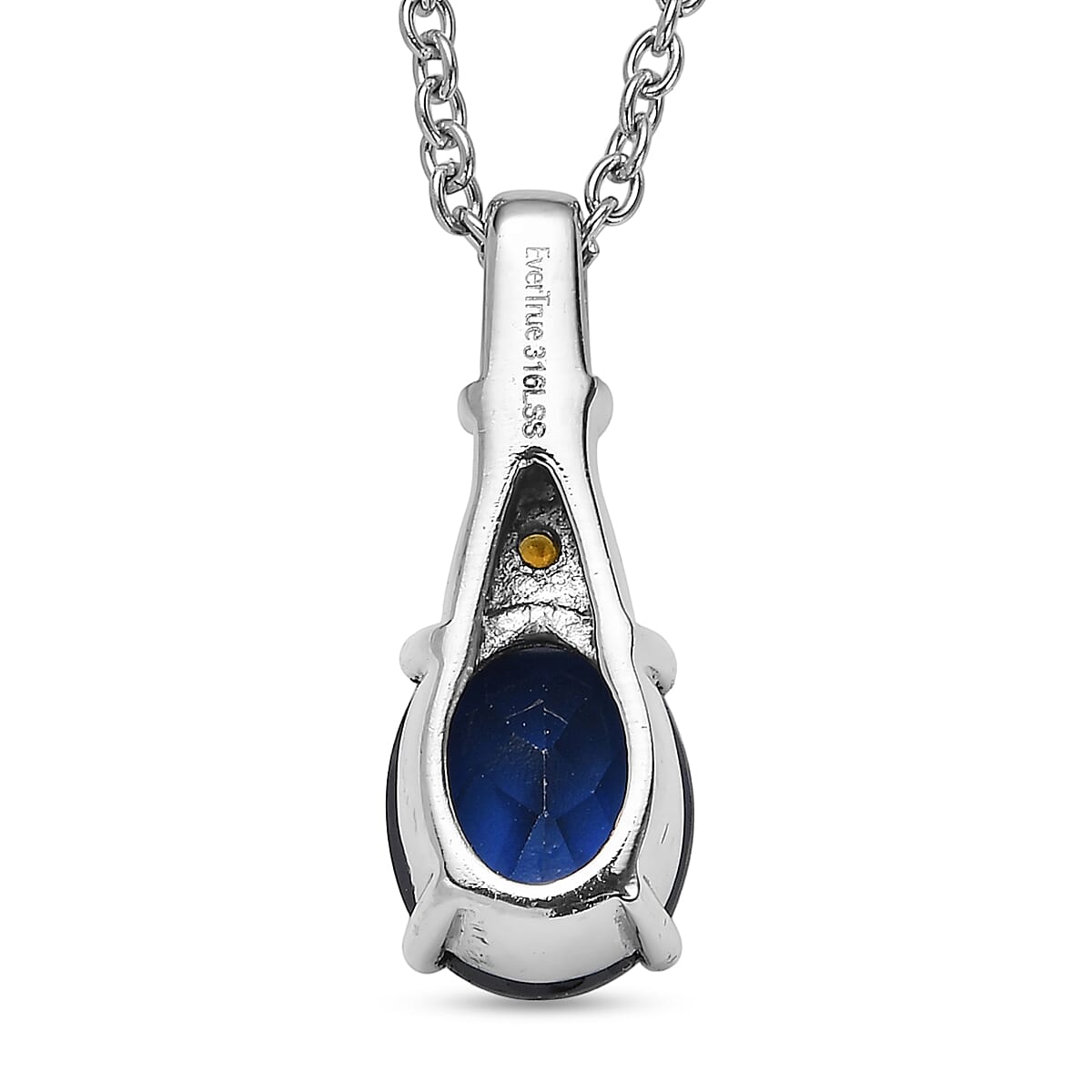 EverTrue Lab Created Blue Sapphire and Simulated Orange Diamond 3.60 ctw Pendant Necklace in Stainless Steel 20 Inches