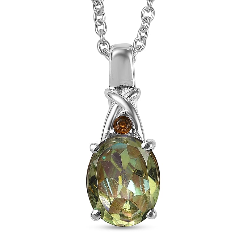 EverTrue Good Times Mystic Quartz and Simulated Orange Diamond 2.50 ctw Pendant Necklace in Stainless Steel 20 Inches